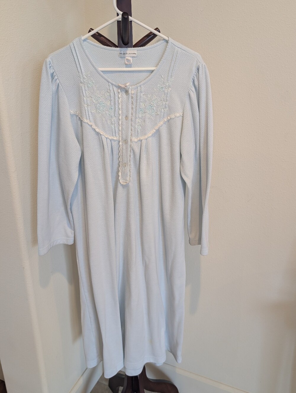 Miss Elaine Light Blue Nightgown with Subtle Texture - Size XL